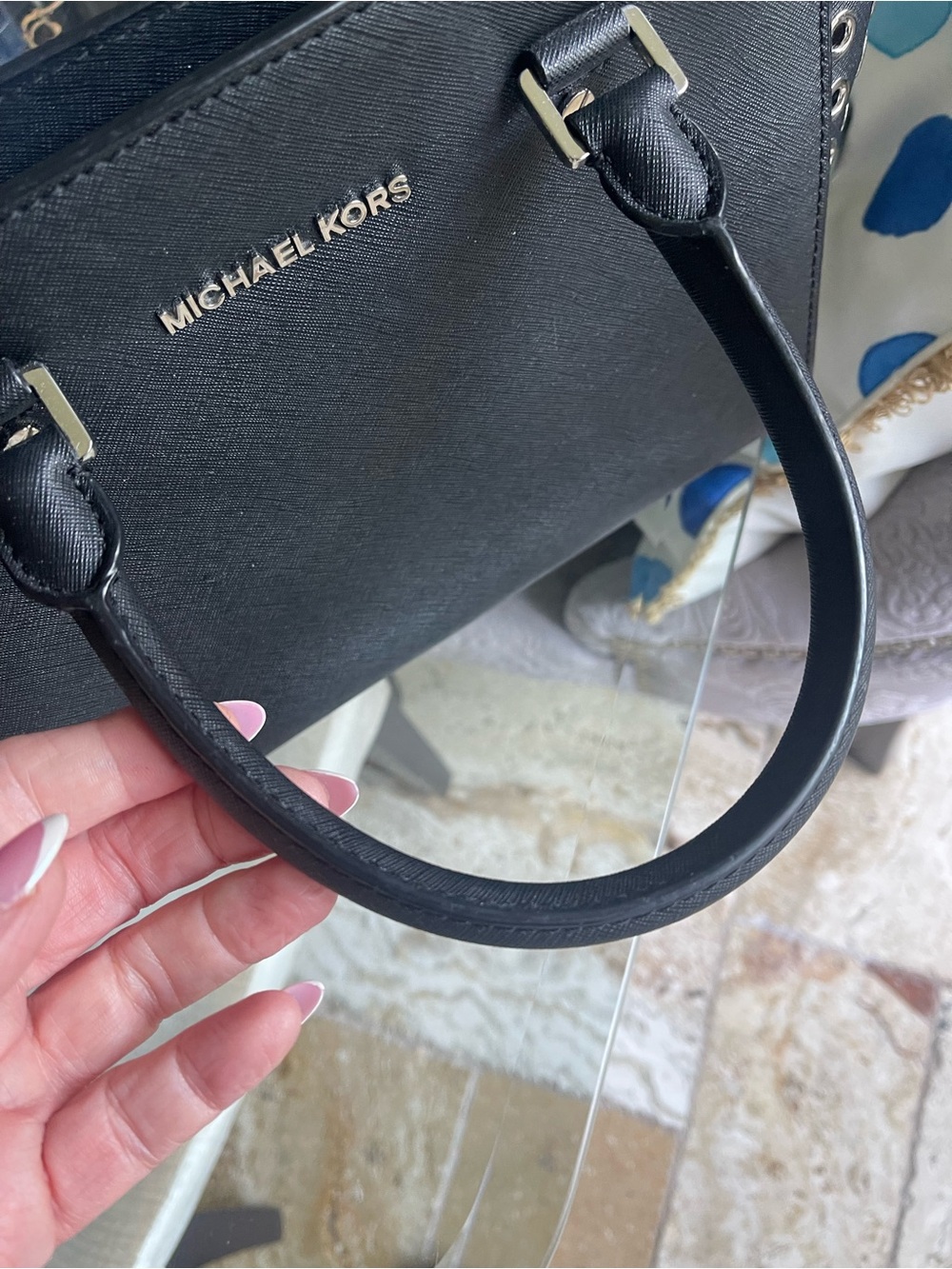 Michael Kors Black Leather Satchel with Silver Eyelet Trim - Picture 10 of 10